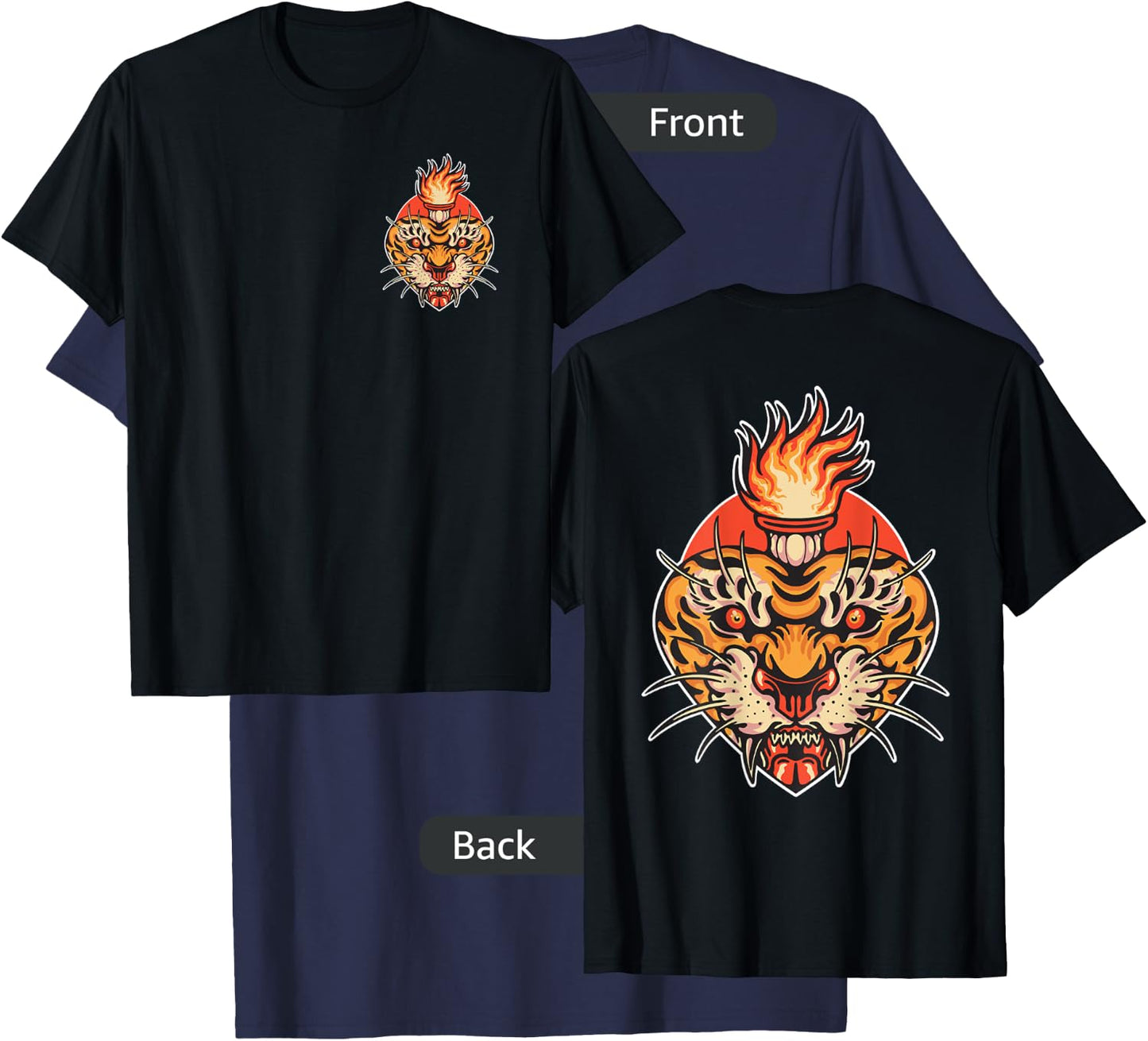 Sacred Heart Tiger American Traditional Tattoo Trendy Edgy T-Shirt - T-Shirt | Navy