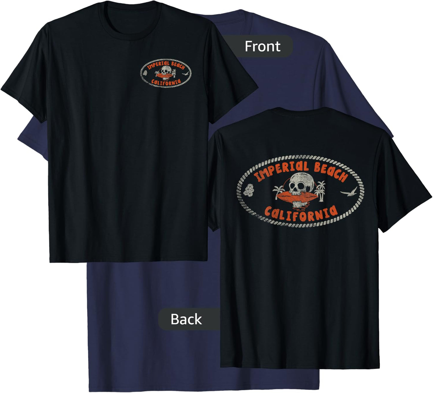 Imperial Beach California CA Retro Surfer Front & Back T-Shirt - T-Shirt | Navy