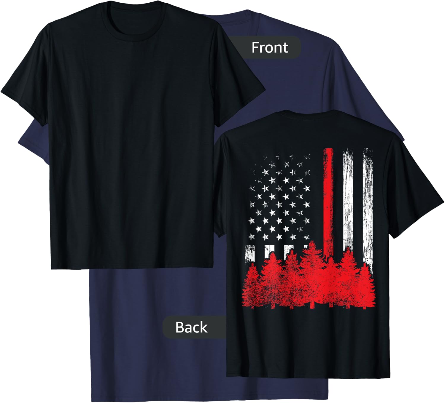 Thin Red Line American Flag Wildland Firefighter Shirts Gift T-Shirt - T-Shirt | Navy