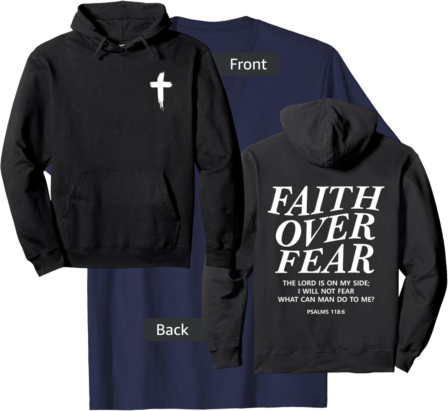 Faith Over Fear Bible Verse Christian Front and Back Print T-Shirt - T-Shirt | Navy