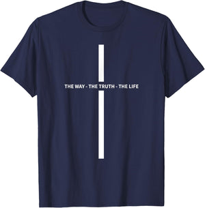 Jesus The Way Truth Life Christian Minimalist Cross T-Shirt - T-Shirt | Navy