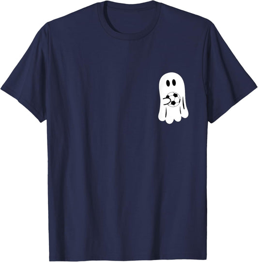 Funny Ghost Playing Soccer Ball Halloween Soccer Player T-Shirt - T-Shirt | Navy