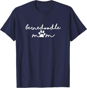 Bernedoodle Mom with Dog Pawprint for Human Fur Mama T-Shirt - T-Shirt | Navy