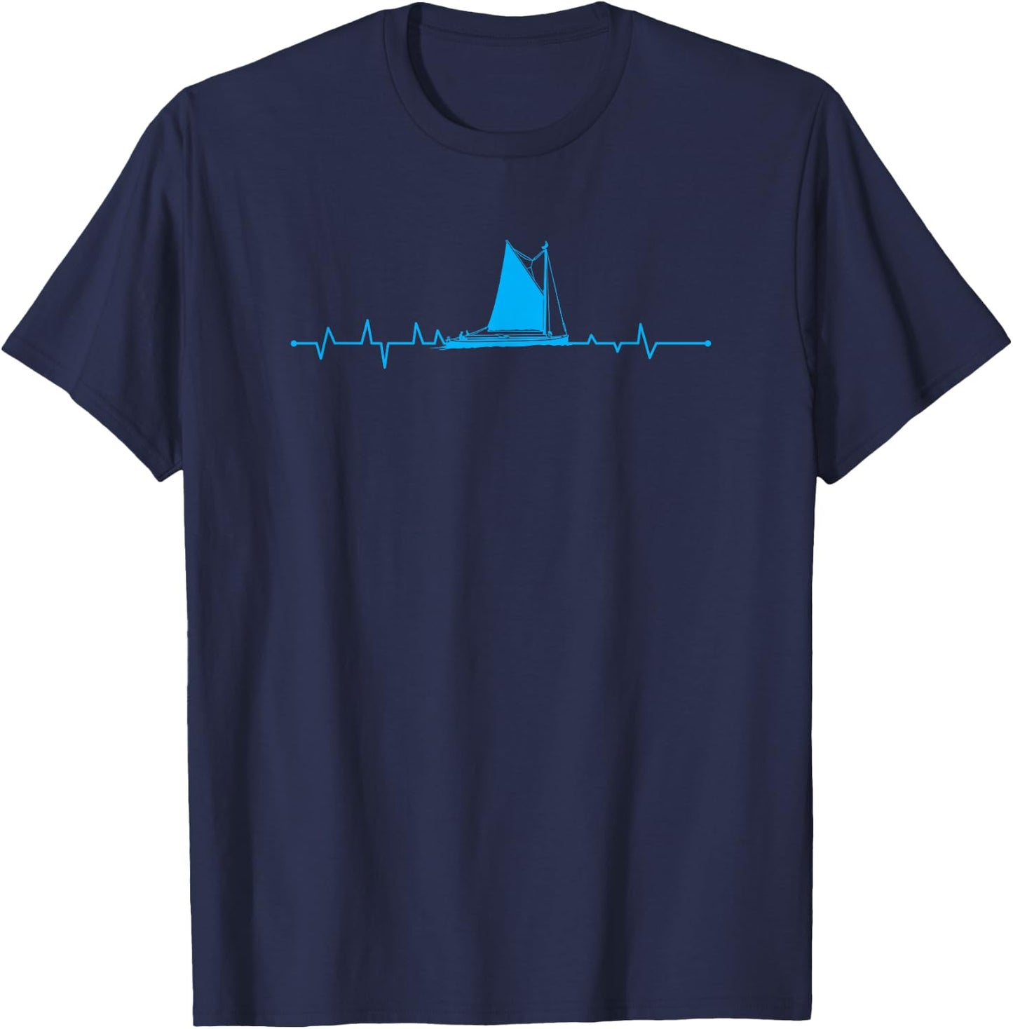 Sailboat Heartbeat Sailor Fishermen Boat Lover T-Shirt - T-Shirt | Navy