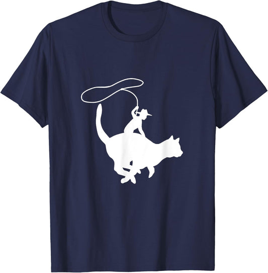 Cowboy Cat Herder on Cat T-Shirt - T-Shirt | Navy