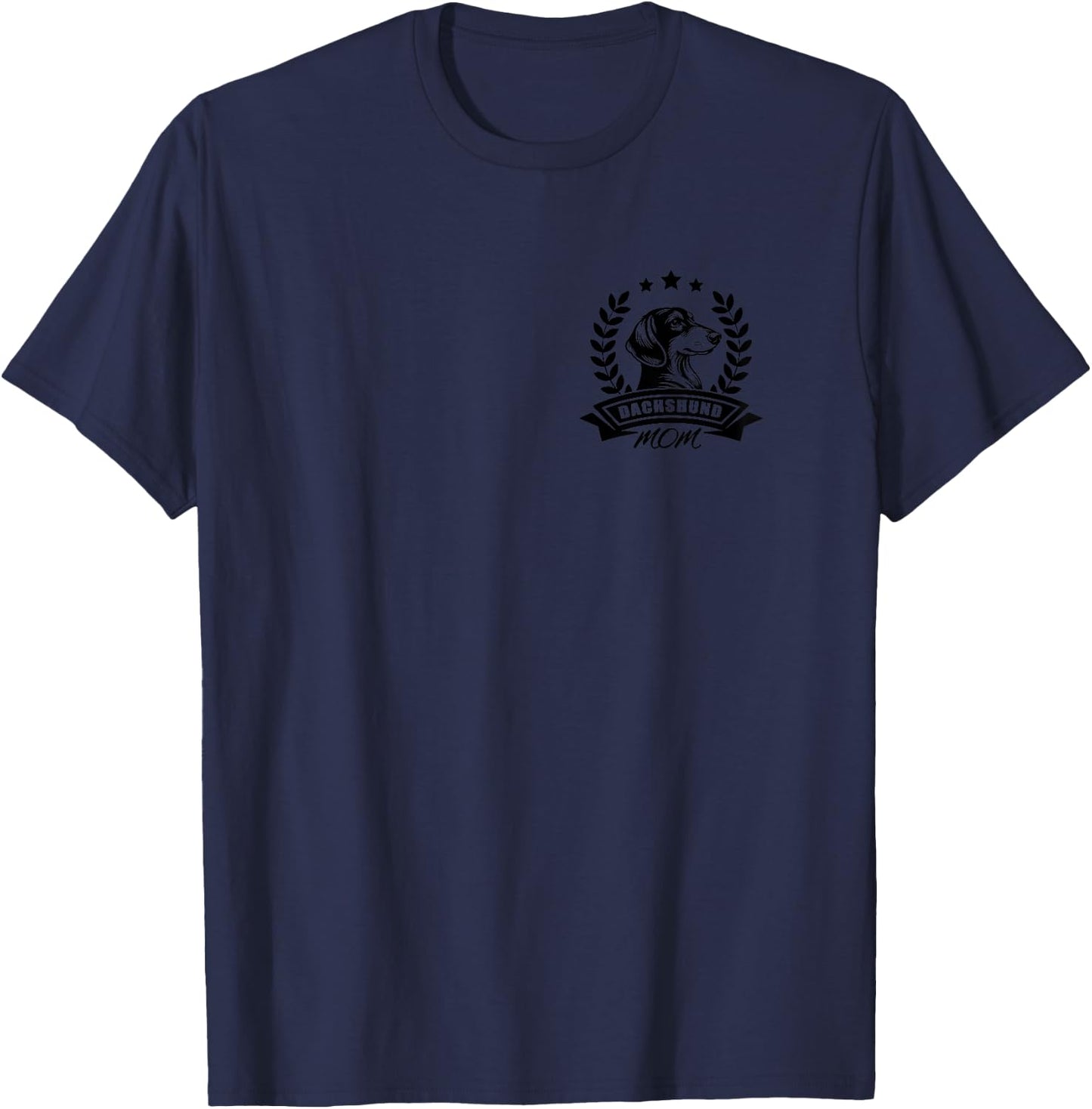 Dachshund Mom - With Banner and Ear Wreath on Chest T-Shirt - T-Shirt | Navy