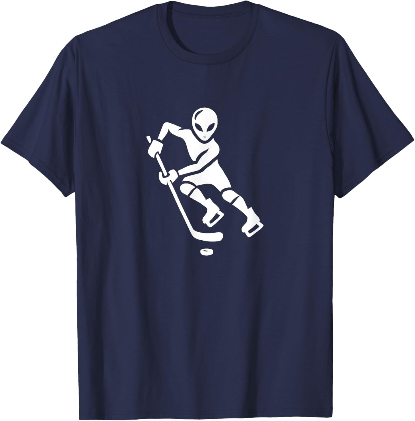 Alien Hockey Player Silhouette Minimalist Extraterrestial T-Shirt - T-Shirt | Navy