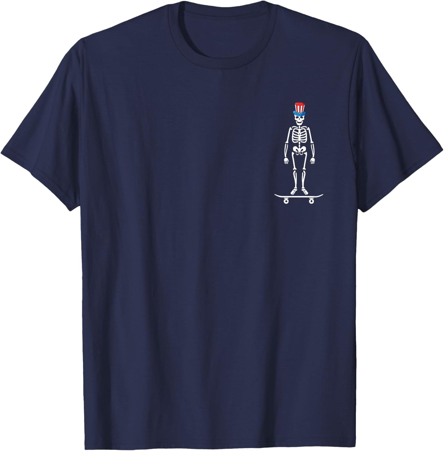 Skeleton Skateboard 4th Of July Funny US Flag Patriotic T-Shirt - T-Shirt | Navy