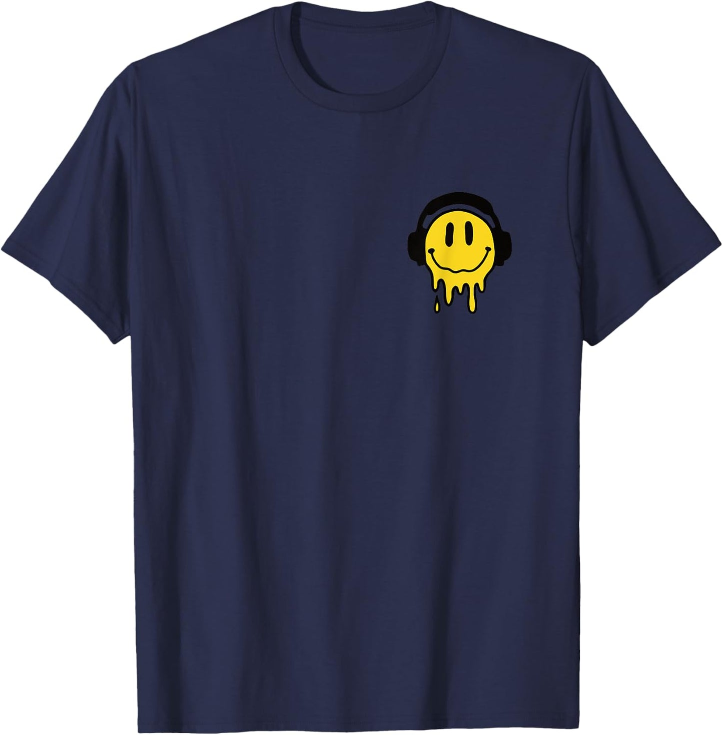 Melting Yellow Smile Funny Smiling Melted Dripping Face Cute T-Shirt - T-Shirt | Navy