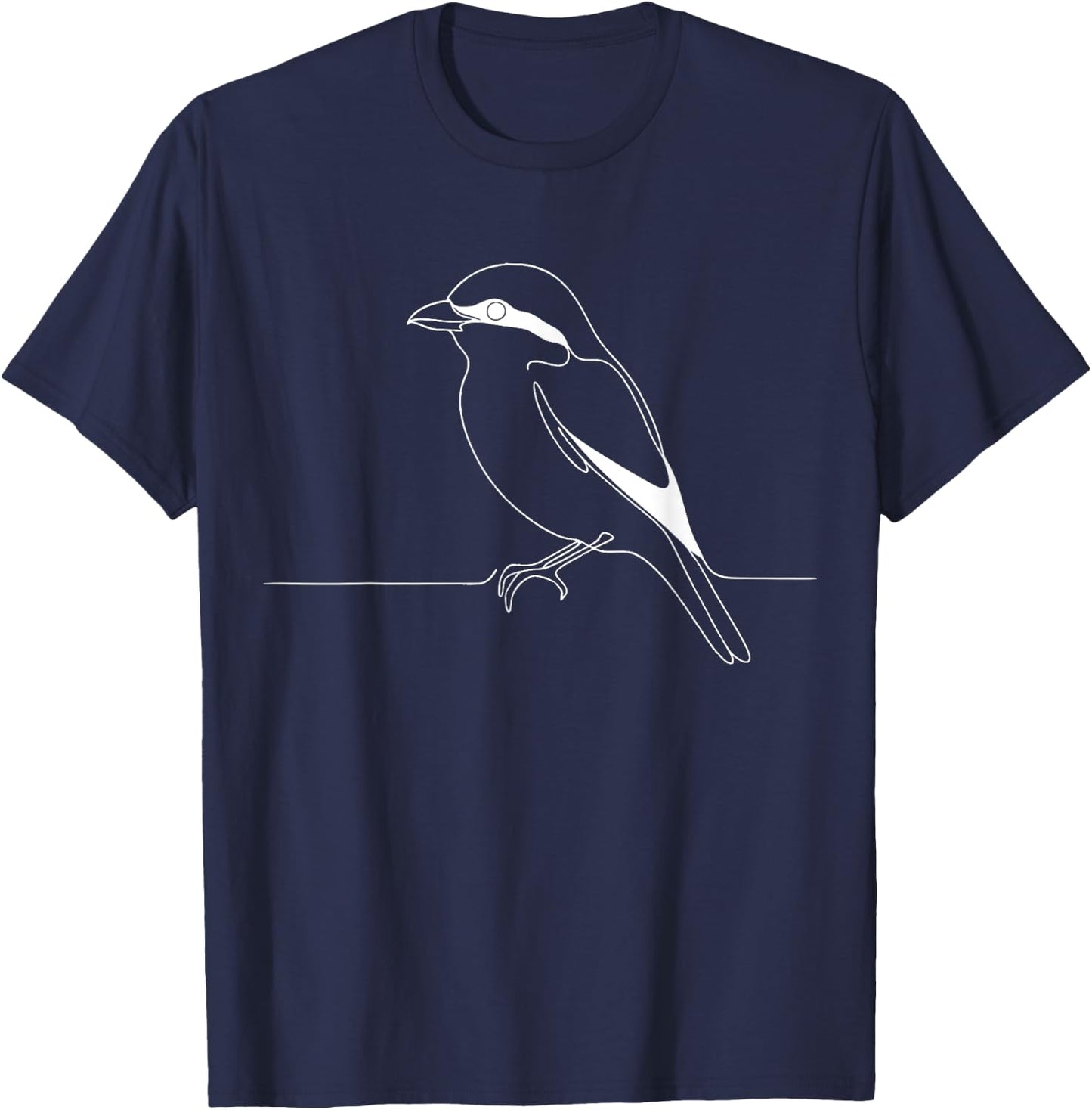 Line Art Bird & Ornithologist Loggerhead Shrike T-Shirt - T-Shirt | Navy