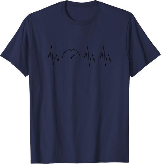 Funny Car Speedometer Auto Mechanic Guys Heartbeat Gift T-Shirt - T-Shirt | Navy