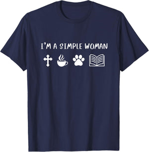 I'm A Simple Woman Jesus Coffee Dog Book Lover Christian T-Shirt - T-Shirt | Navy