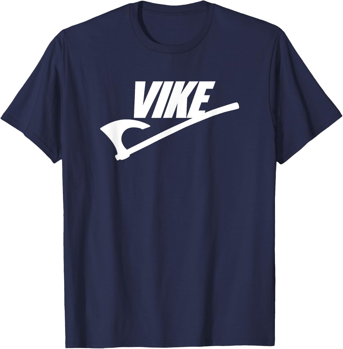 Vike Viking Battle Axe White Print Funny T-Shirt - T-Shirt | Navy
