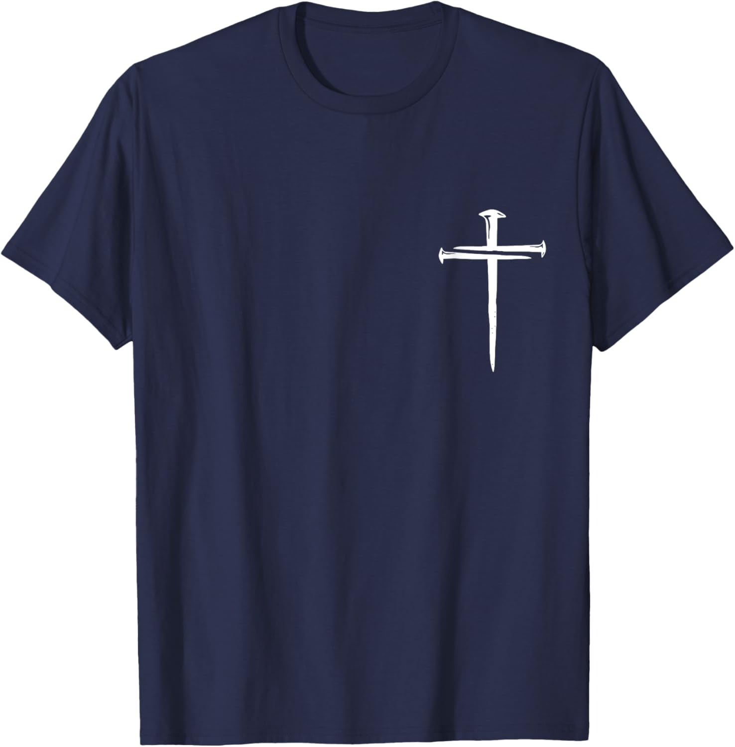 Christian Religious Jesus Crist Three Nails Cross Black Adults Kids Cotton Polyester Blend Modern Straight Fit T-Shirt - T-Shirt | Navy