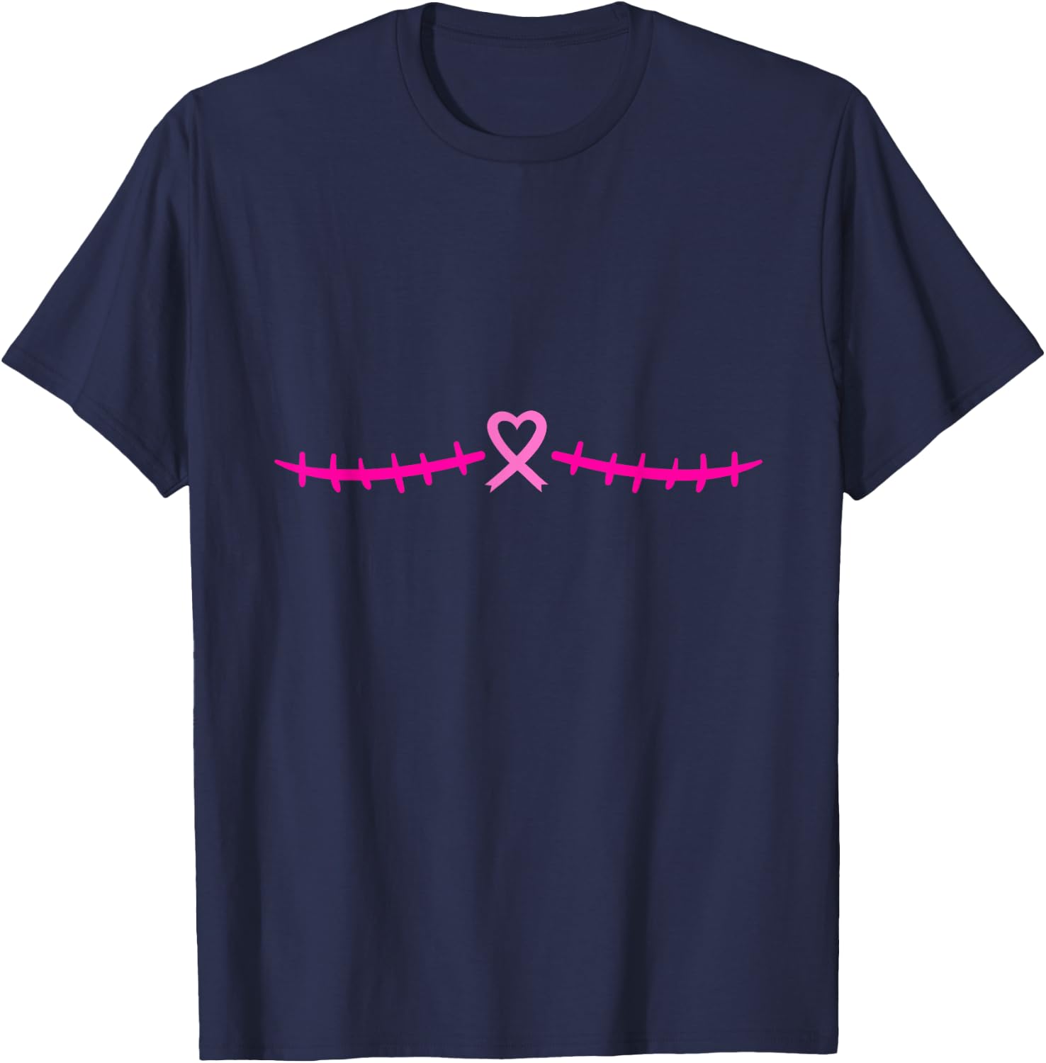 Double Mastectomy Breast Cancer Survivor Pink Ribbon T-Shirt - T-Shirt | Navy