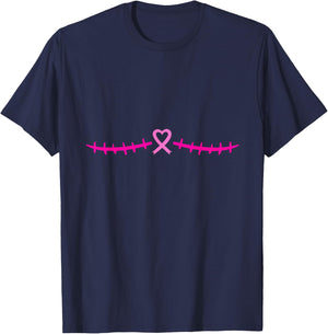 Double Mastectomy Breast Cancer Survivor Pink Ribbon T-Shirt - T-Shirt | Navy