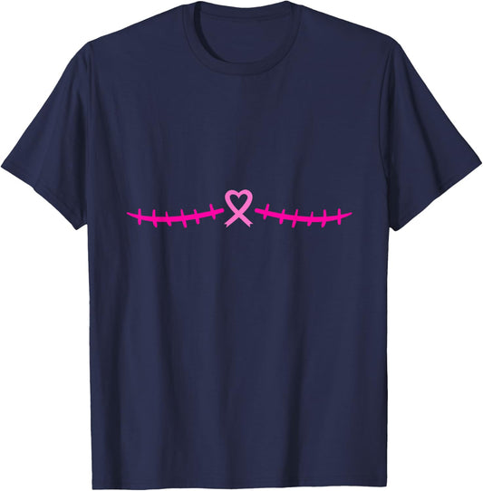 Double Mastectomy Breast Cancer Survivor Pink Ribbon T-Shirt - T-Shirt | Navy