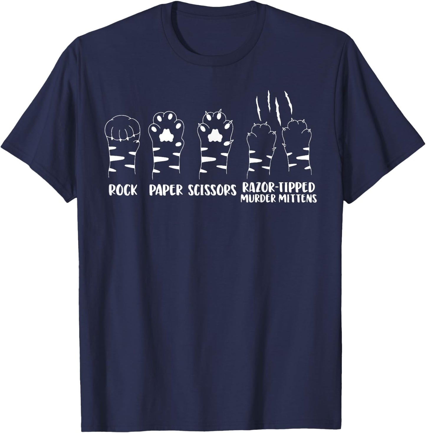 Cat Paw Rock Paper Scissors Razor Tipped Murder Mittens T-Shirt - T-Shirt | Navy