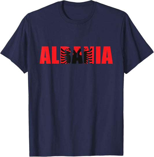 Albania Flag Design Albanian Heritage Double Headed Eagle T-Shirt - T-Shirt | Navy
