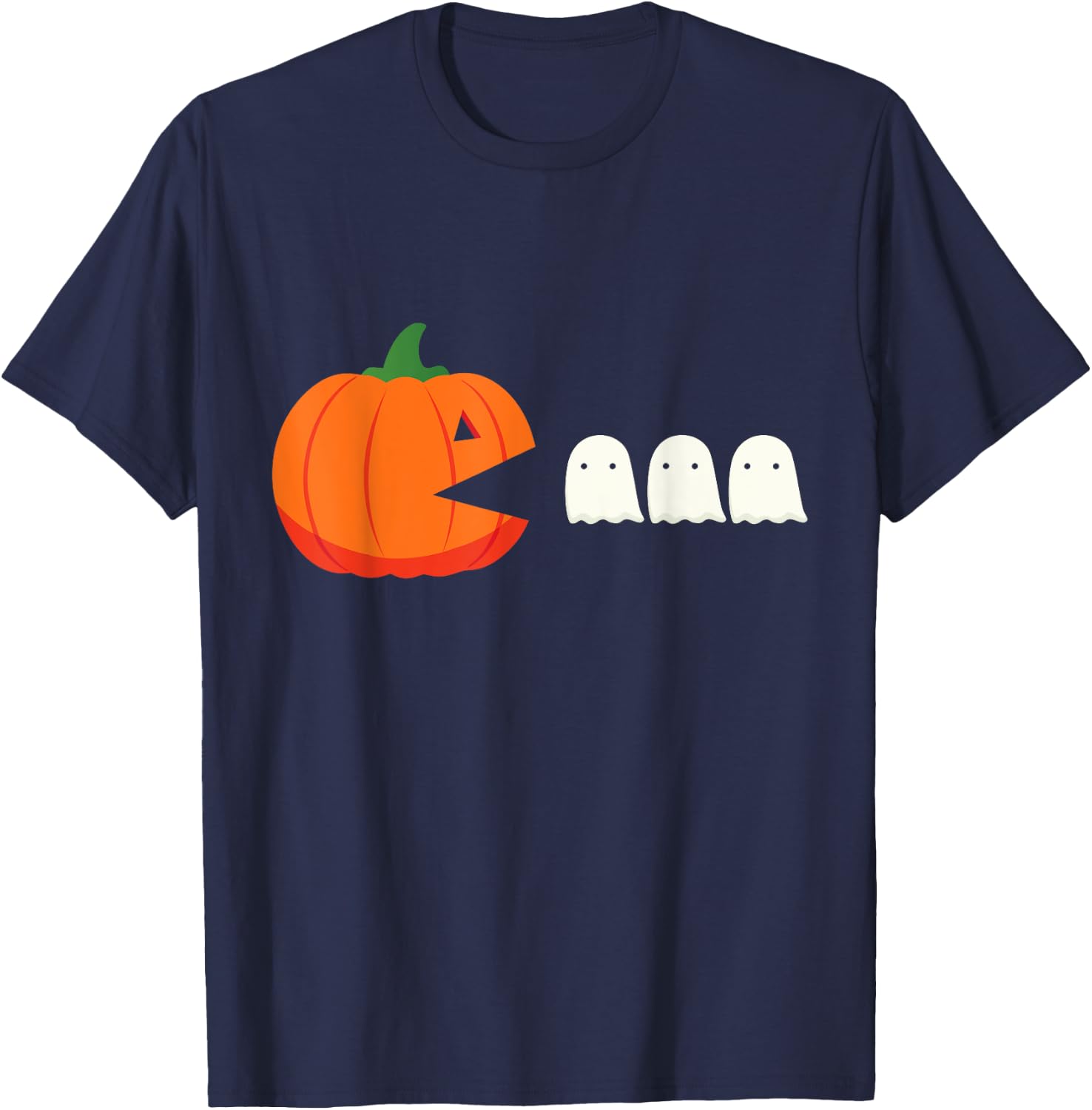 Happy Halloween Pumpkin eating Ghosts Retro Gaming Gamer T-Shirt - T-Shirt | Navy