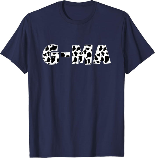 G-Ma Cow Print Animal Pattern Farmer Farm Grandma Funny GMa T-Shirt - T-Shirt | Navy