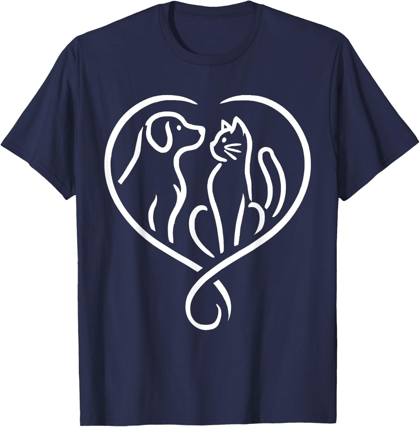 Dog Puppy and Baby Cat Heart - Animal Dog & Cat Heart T-Shirt - T-Shirt | Navy