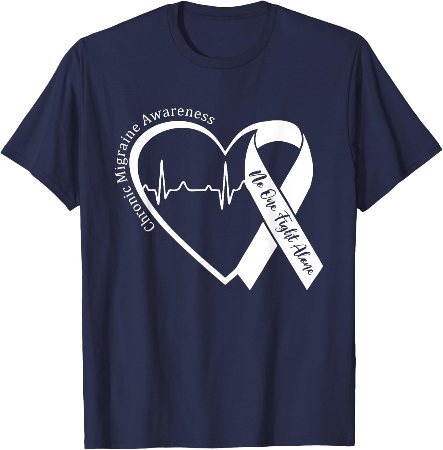 Chronic Migraine Awareness Month Heart Purple Ribbon Support T-Shirt - T-Shirt | Navy