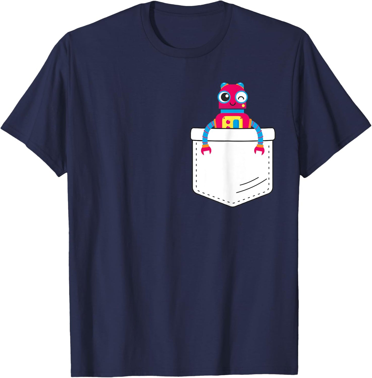 Cute robot inside fake pocket, boys robot shirt T-Shirt - T-Shirt | Navy