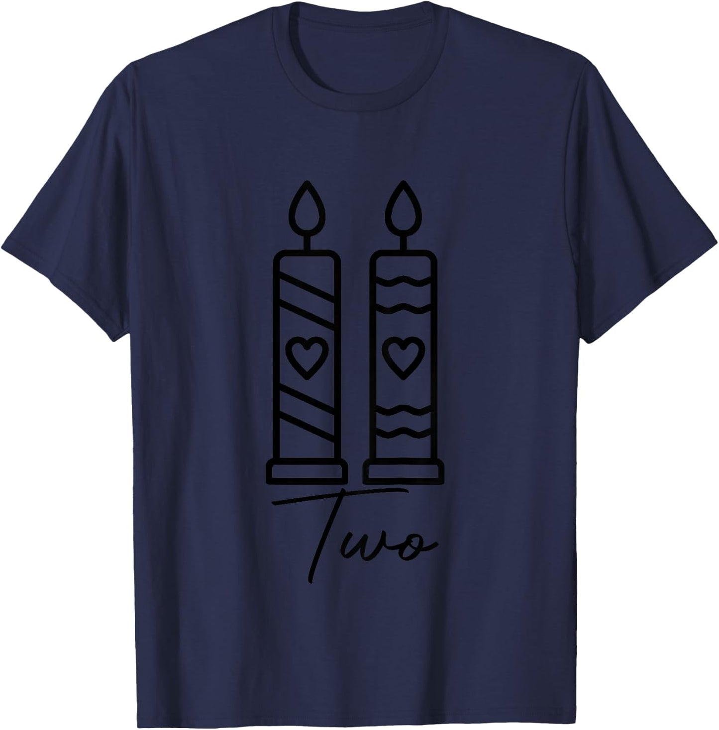 2nd Second Birthday Candle Two 2 Years Old Boys Girls Bday T-Shirt - T-Shirt | Navy