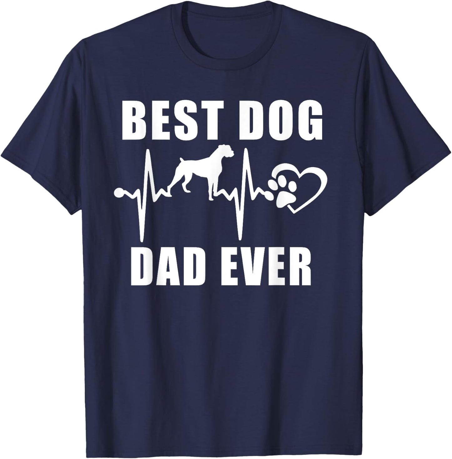 Best Dog Dad Ever Boxer Dog Heartbeat Paw Puppy Lover Men Women Kids T-Shirt - T-Shirt | Navy