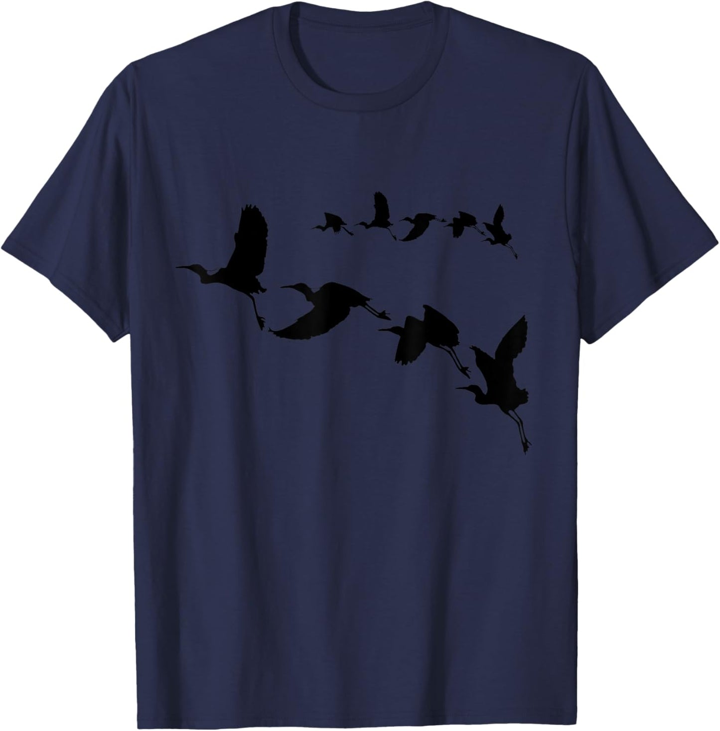Cranes Flight Bird Ornithology Black Silhouette T-Shirt - T-Shirt | Navy