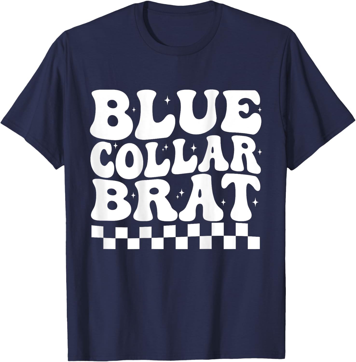 Blue Collar Brat Funny retro groovy Collar Wife Mom(ON BACK) T-Shirt - T-Shirt | Navy