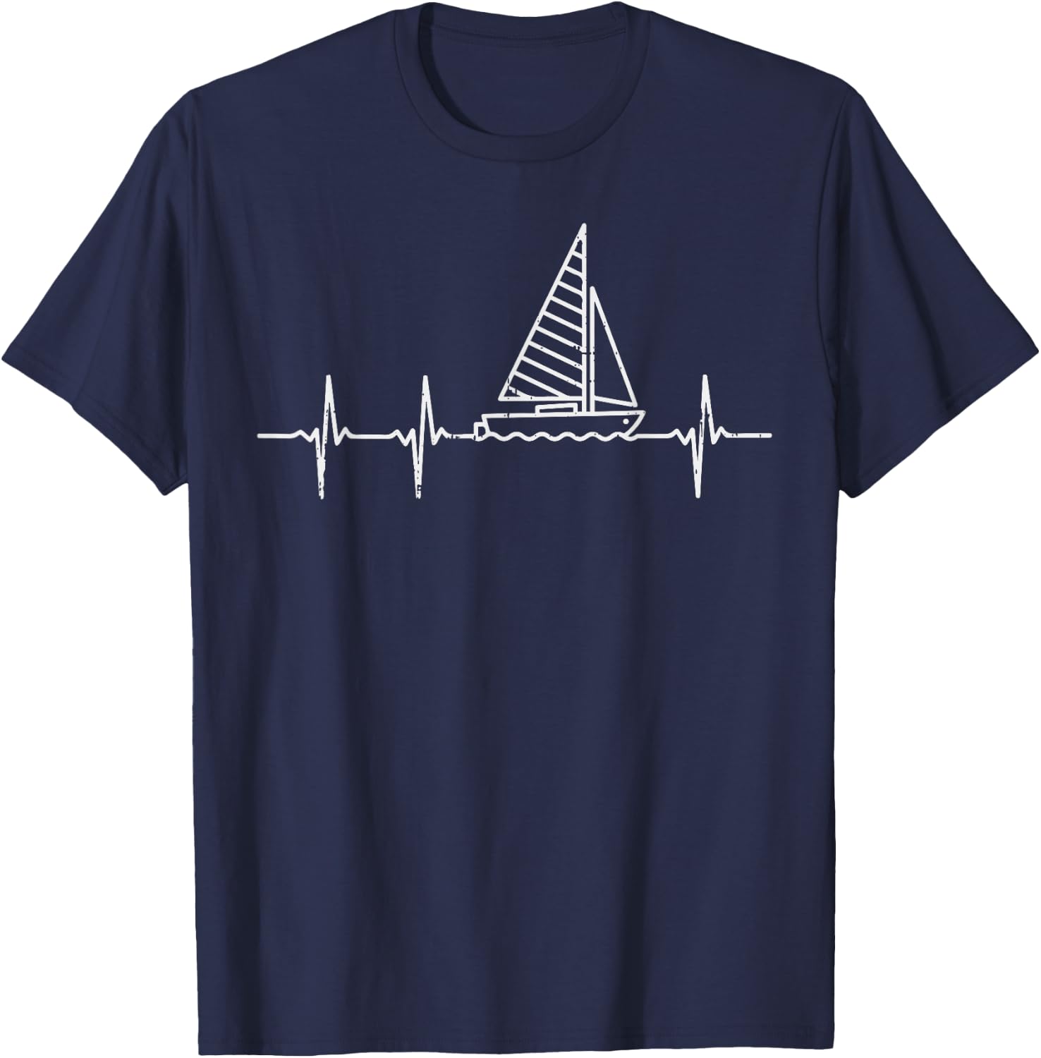 Sailboat Heartbeat Sailing Medical Nurse Boat Lover Gift T-Shirt - T-Shirt | Navy