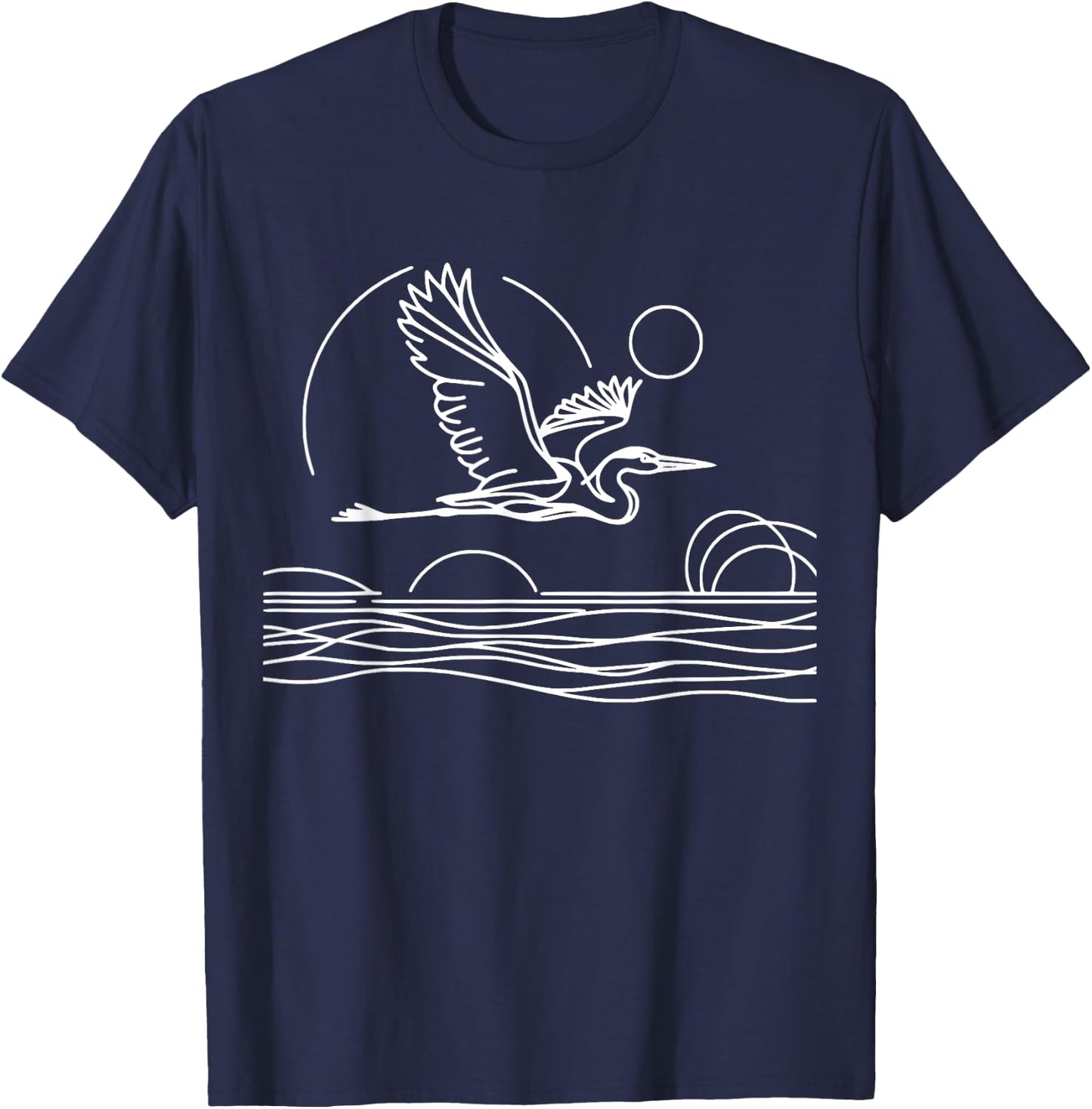 Line Art Bird & Ornithologist Great Blue Heron T-Shirt - T-Shirt | Navy
