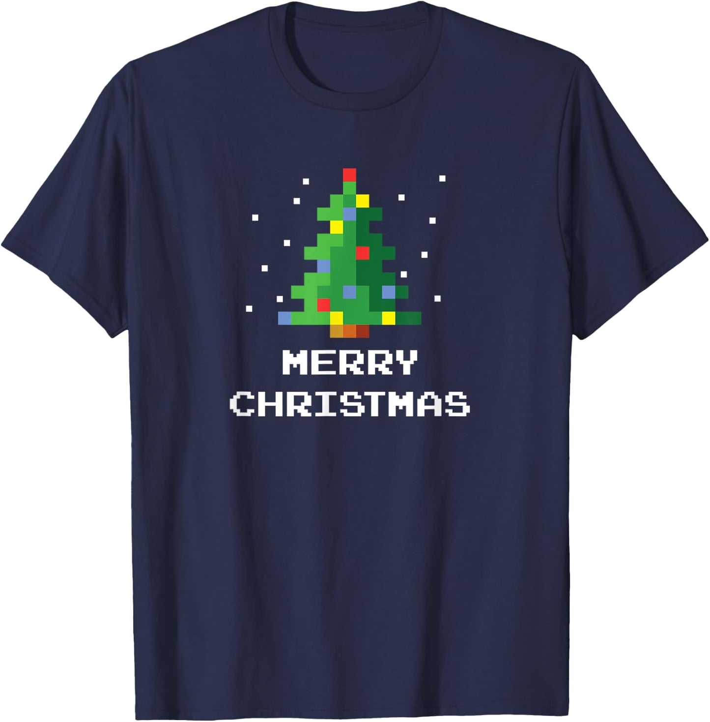 Merry Christmas Pixel Art 8-Bit Video Game Christmas Tree T-Shirt - T-Shirt | Navy