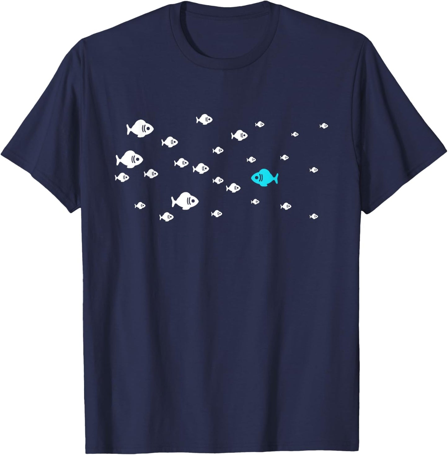 Fish Swim Against The Current In The Sea - Think Differently T-Shirt - T-Shirt | Navy