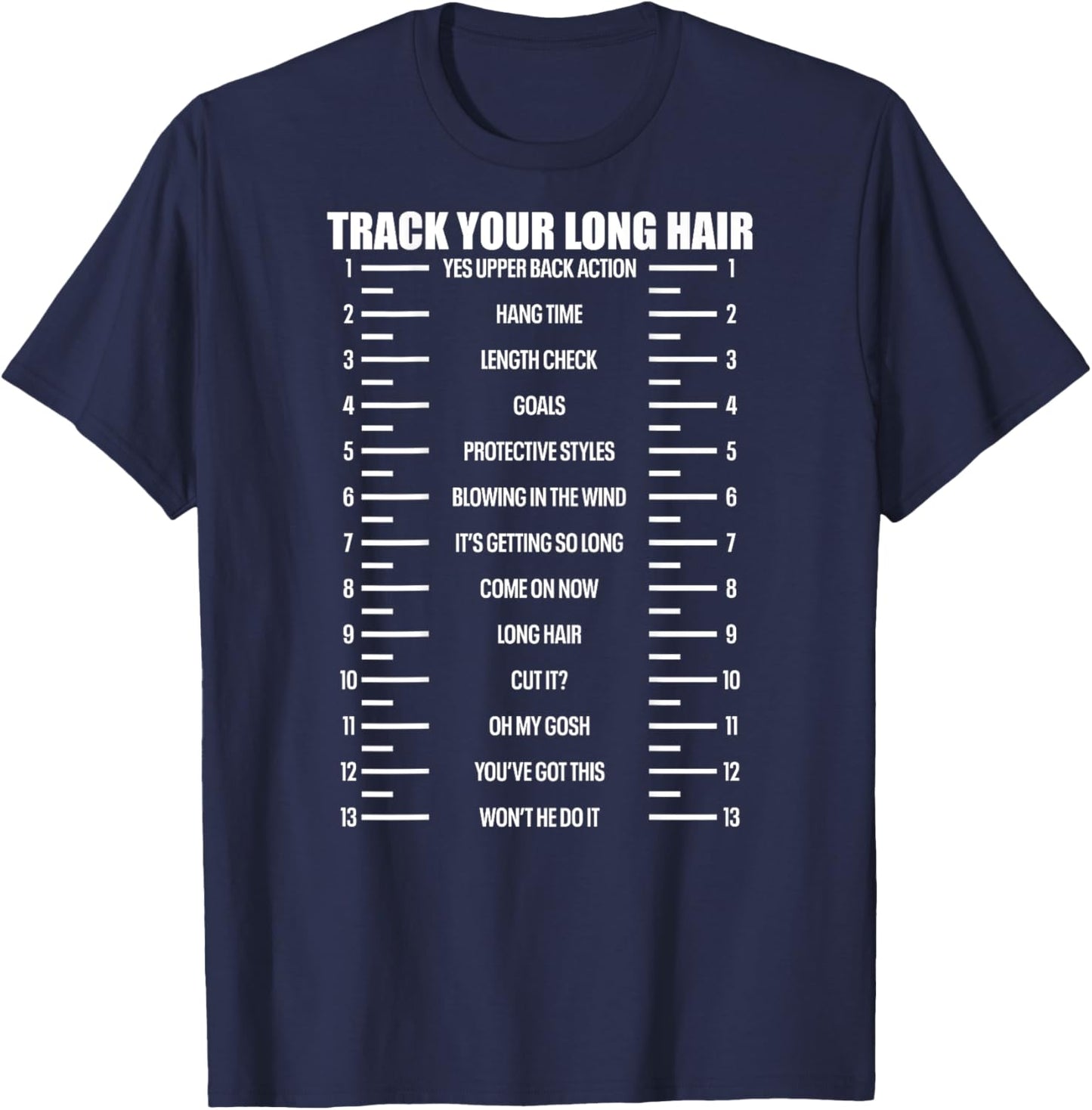 Track Your Long Natural Hair Length Check Backprint T-Shirt - T-Shirt | Navy