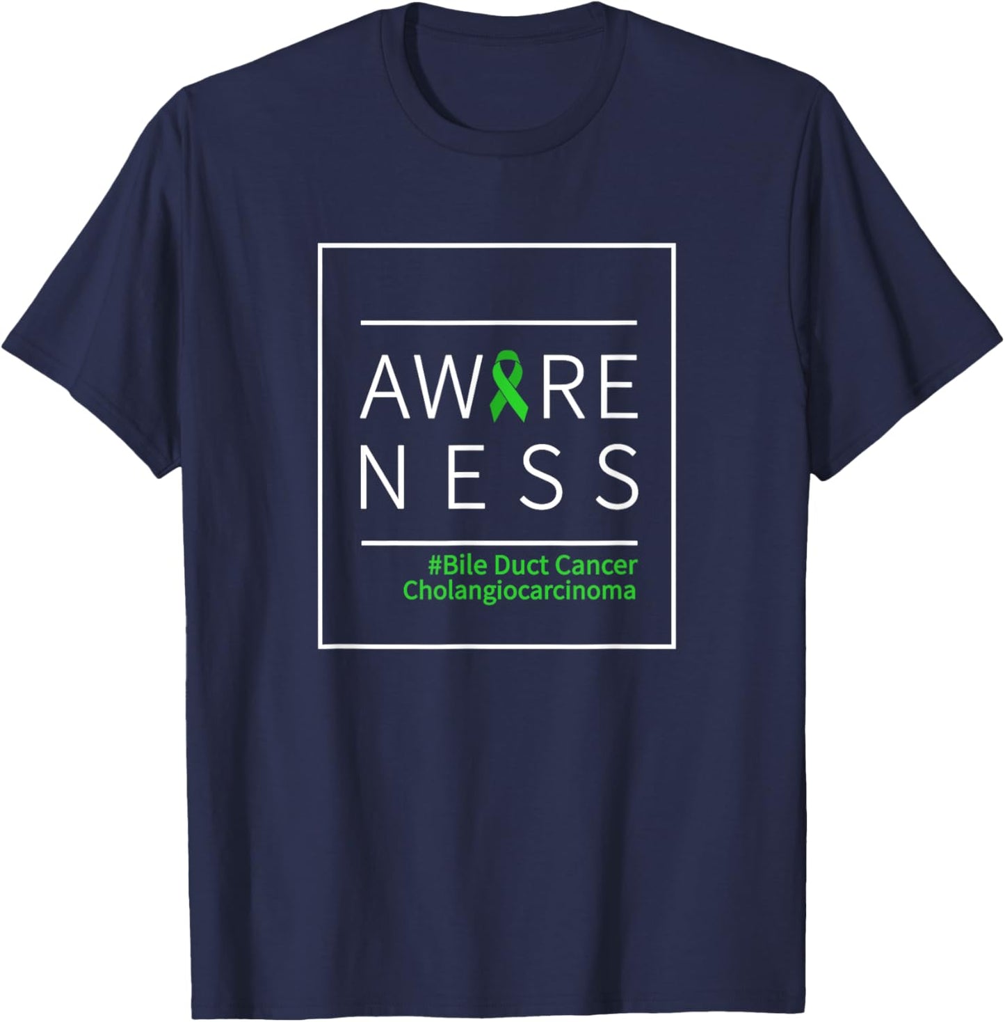 Bile Duct Cancer Awareness Cholangiocarcinoma Green Ribbon T-Shirt - T-Shirt | Navy