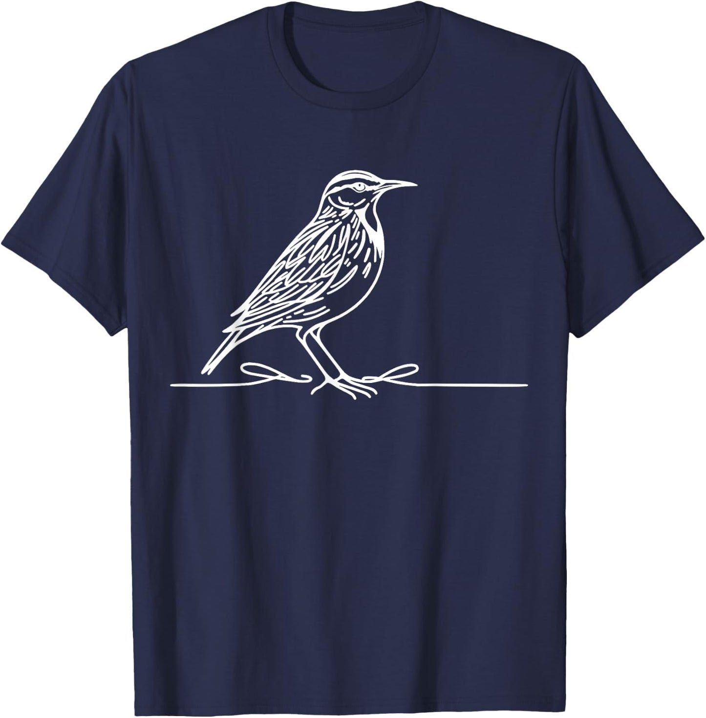 Line Art Bird & Ornithologist Eastern Meadowlark T-Shirt - T-Shirt | Navy