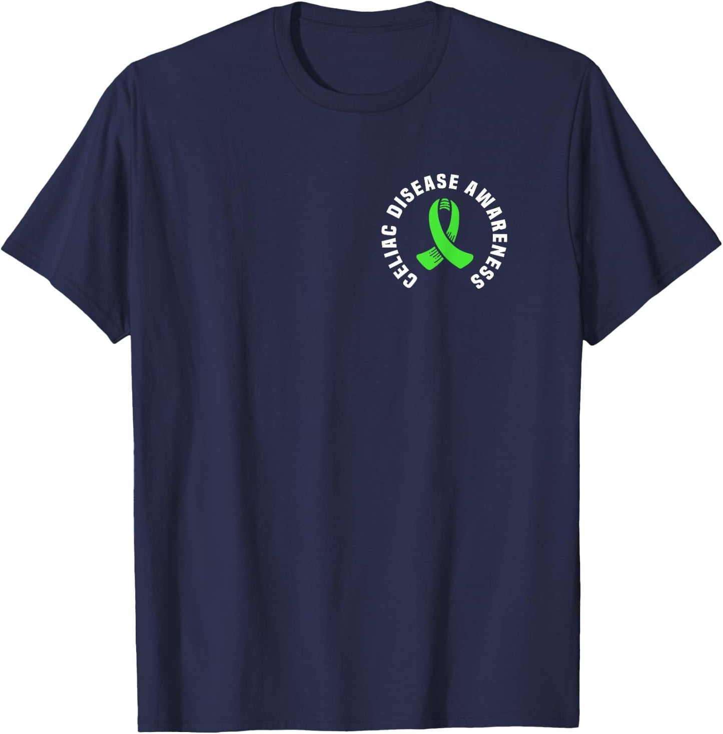 Celiac Disease Awareness Pocket Apparel With Green Ribbon T-Shirt - T-Shirt | Navy
