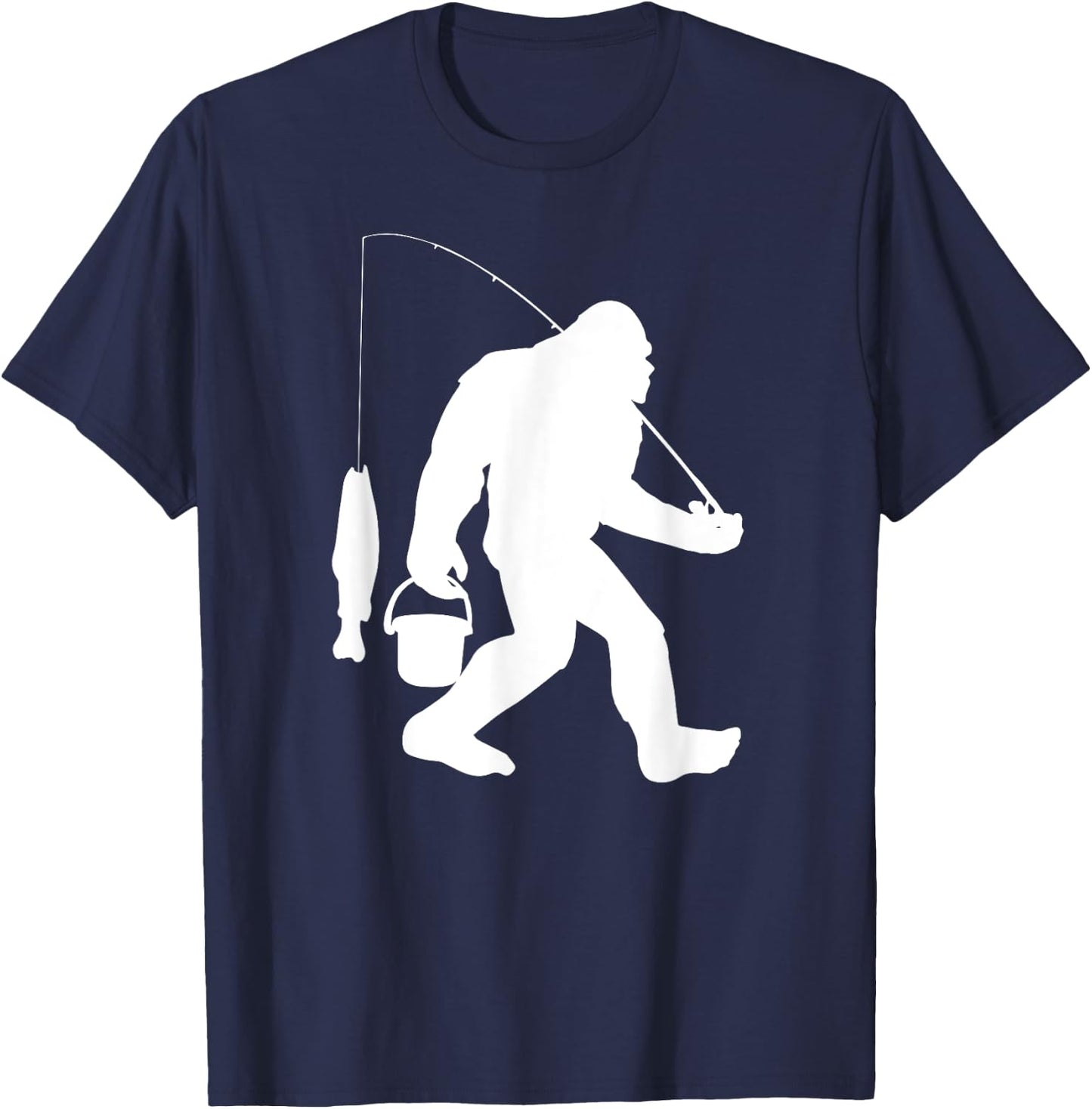Bigfoot Fishing Shirt Funny Sasquatch and Fish T-Shirt - T-Shirt | Navy