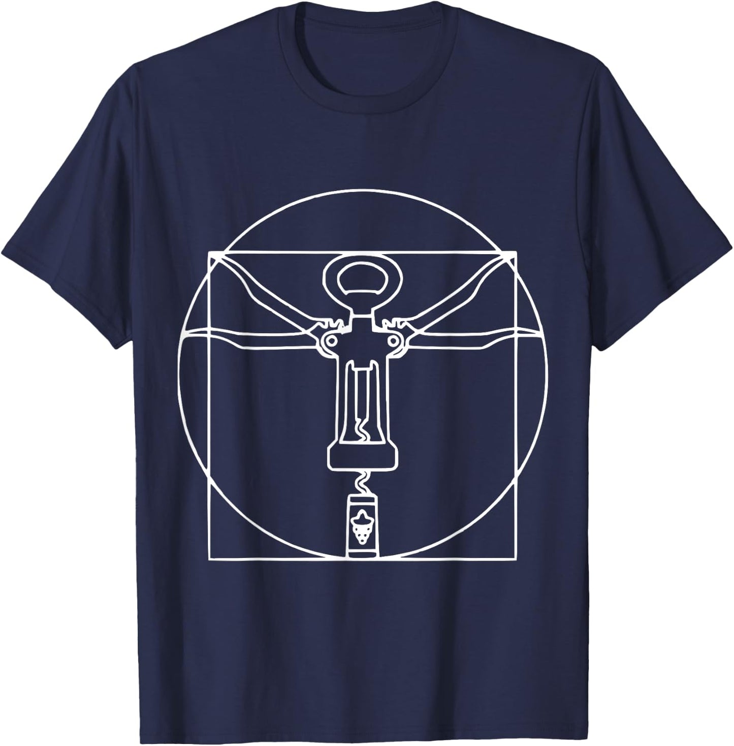 Vitruvian man wine cork screw Leonardo Da Vinci T-Shirt - T-Shirt | Navy