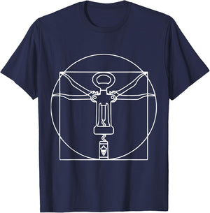Vitruvian man wine cork screw Leonardo Da Vinci T-Shirt - T-Shirt | Navy