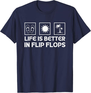 Summer Funny Beach Life is Better in Flip Flops T-Shirt - T-Shirt | Navy