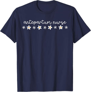 Flower Daisy Antepartum Nurse Obstetrics OB_GYN Nursing T-Shirt - T-Shirt | Navy