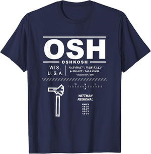 Wittman Regional Airport Oshkosh Wisconsin EAA OSH T-Shirt - T-Shirt | Navy