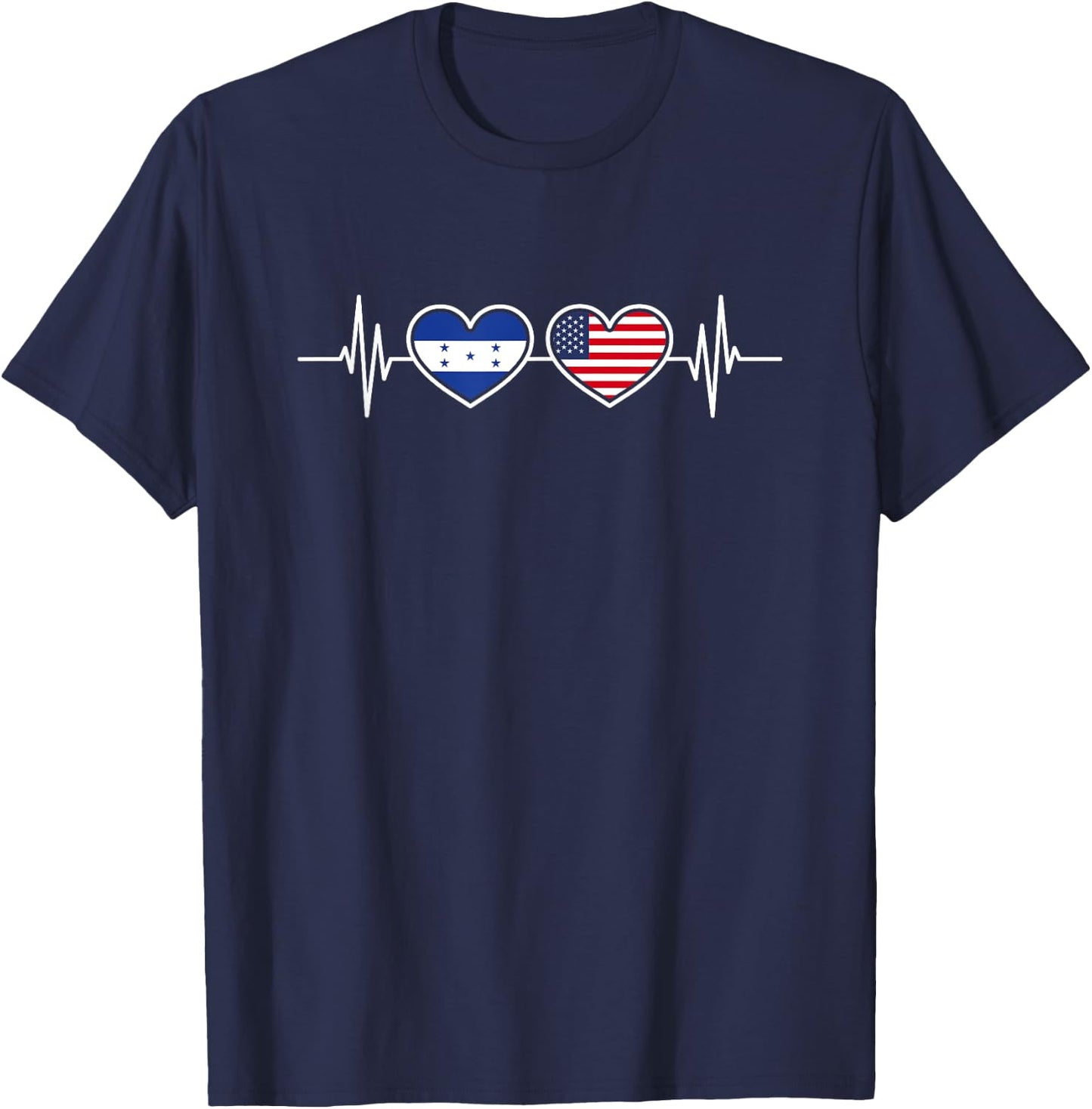 Honduras USA Heartbeat Honduran American Flag Honduras Flag Men T-Shirt - T-Shirt | Navy
