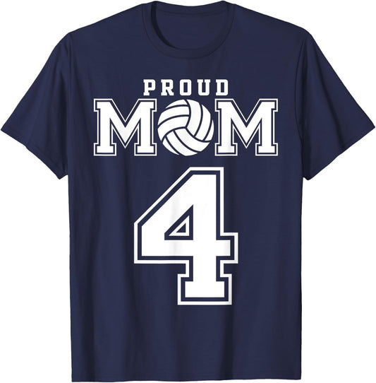 Custom Proud Volleyball Mom Number 4 Personalized Women T-Shirt - T-Shirt | Navy