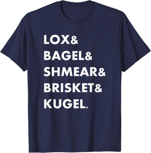 Jewish Foods Lox & Bagel & Shmear & Brisket Funny T-Shirt - T-Shirt | Navy