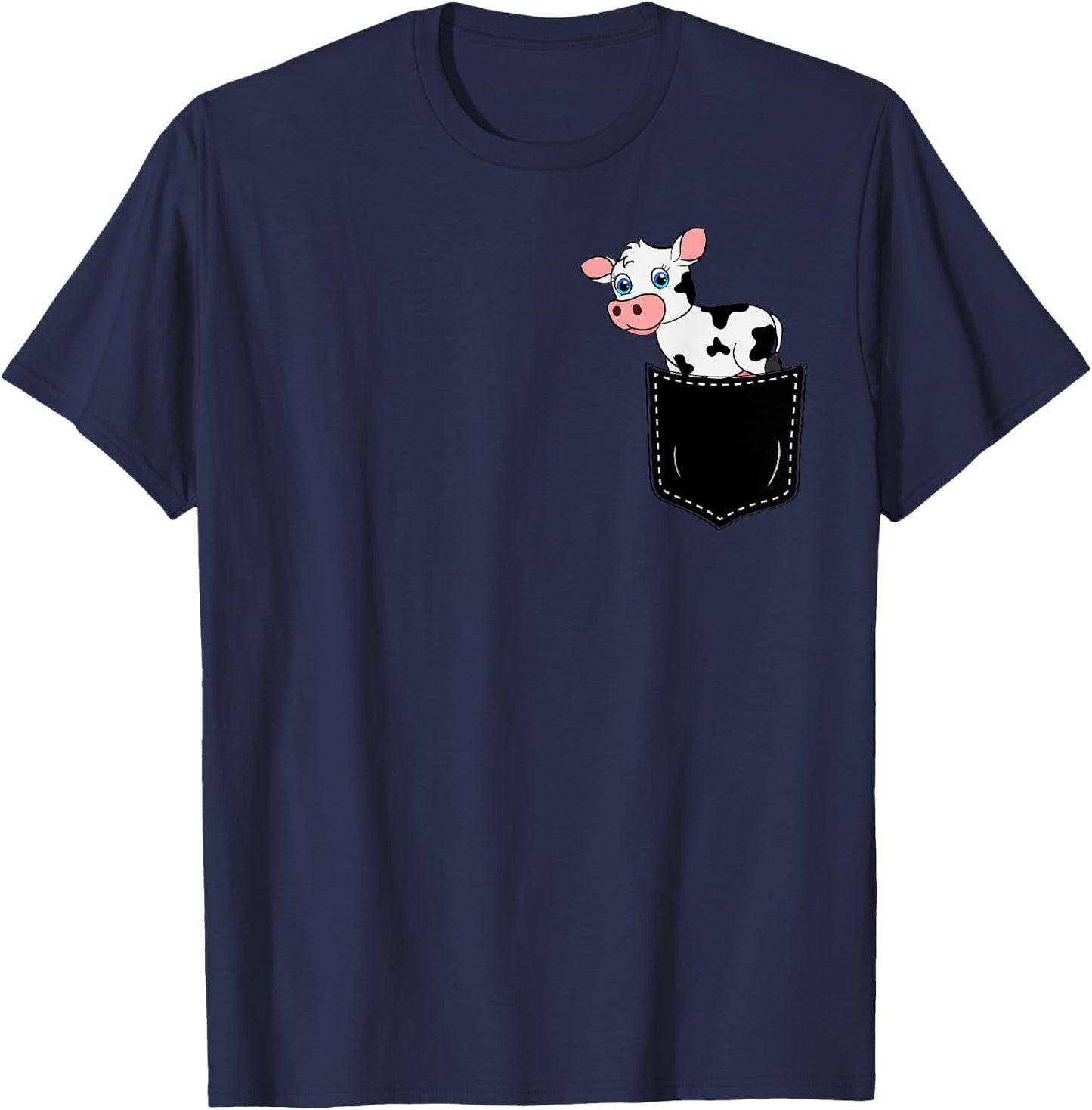 Pocket Animal Cute Cow Funny Cow Lover Adorable Pocket Cow T-Shirt - T-Shirt | Navy